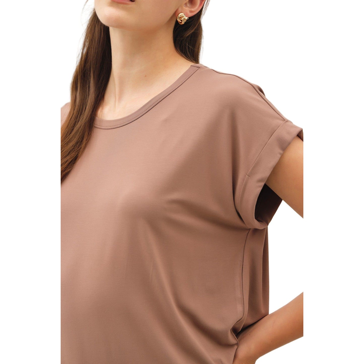 Women's Bamboo/modal Round Neck Dolman Cap Sleeve Top 19250