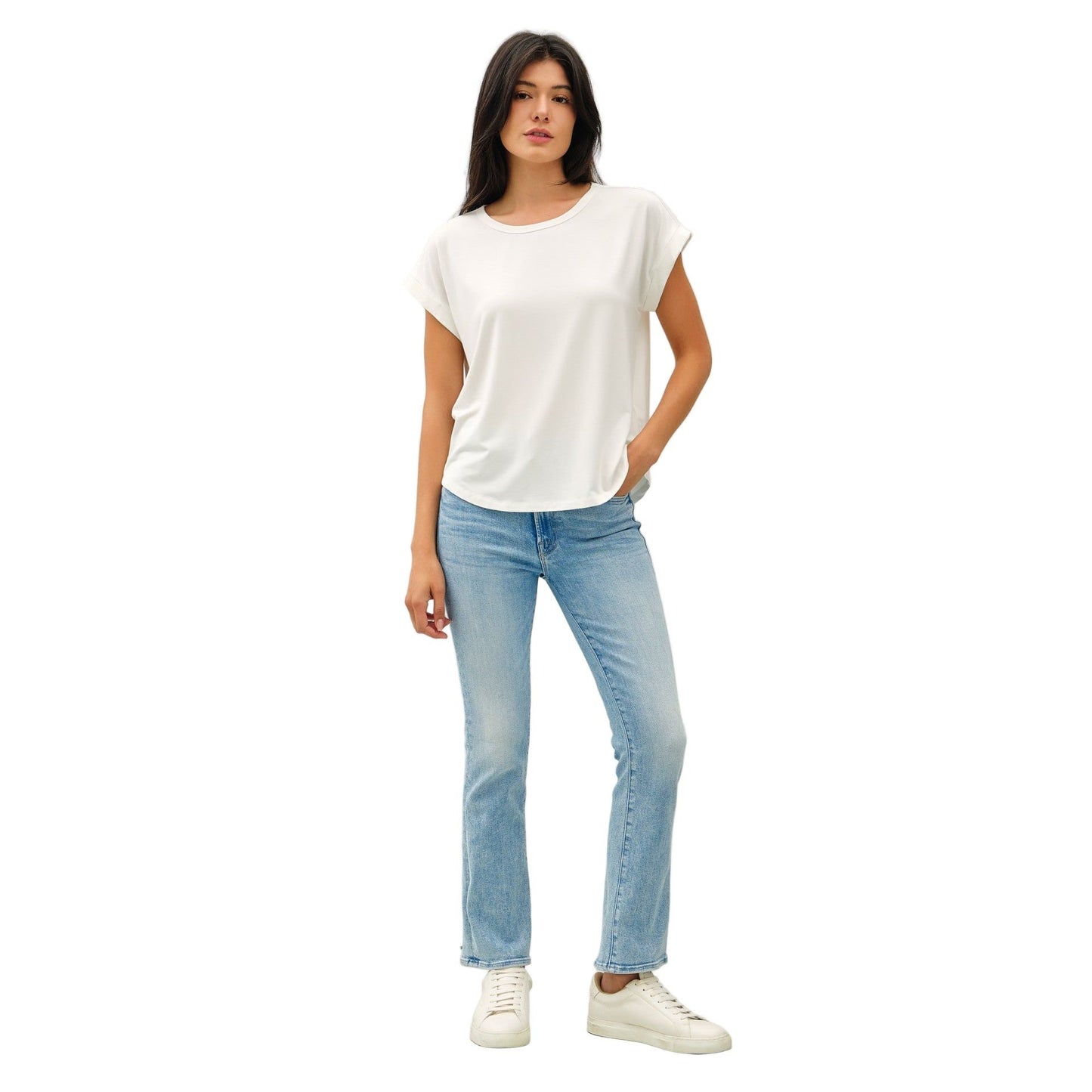 Women's Bamboo/modal Round Neck Dolman Cap Sleeve Top 19250
