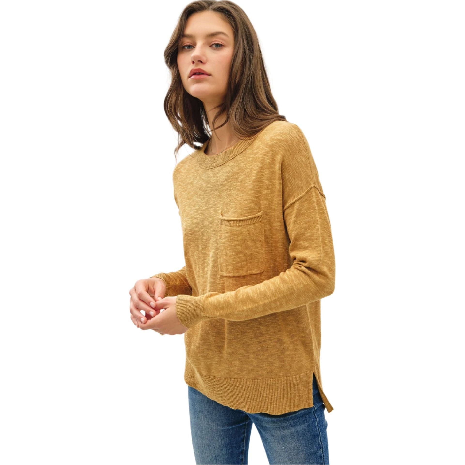 Women's Slub Sweater With Chest Pockets 63496-S - Crazy House Western Wear