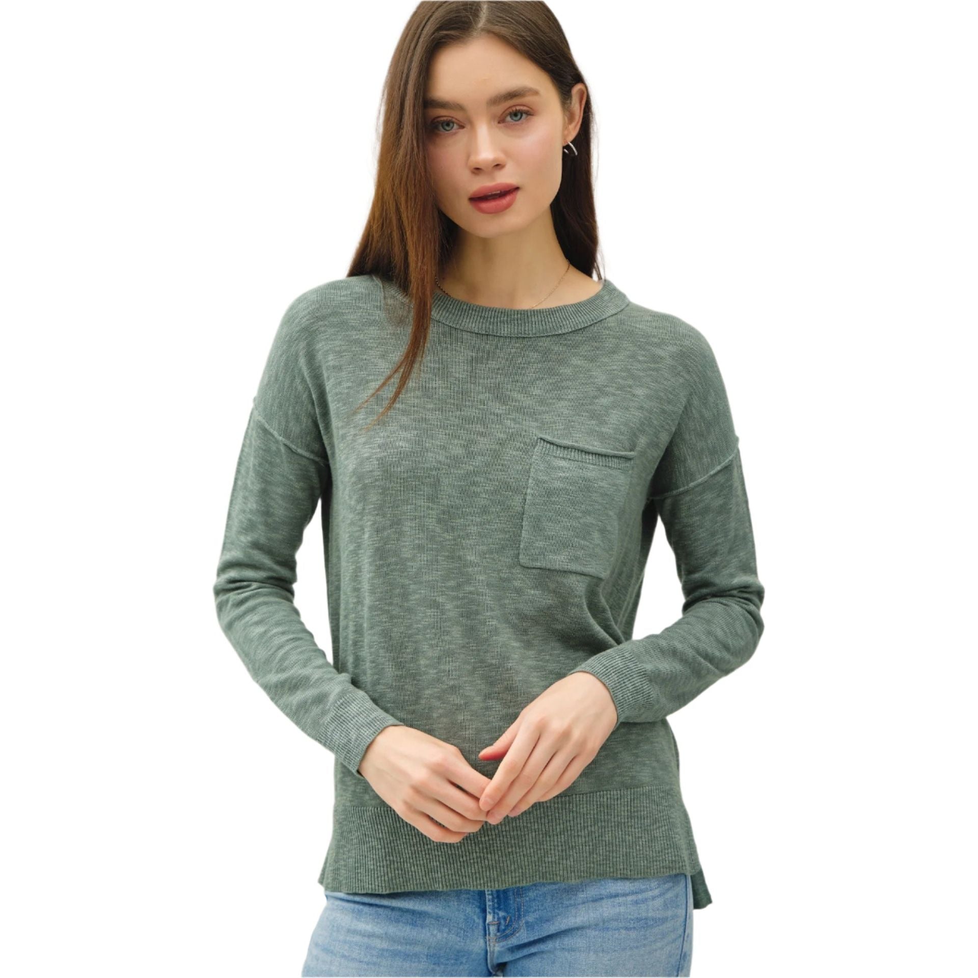 Women's Slub Sweater With Chest Pockets 63496-S - Crazy House Western Wear