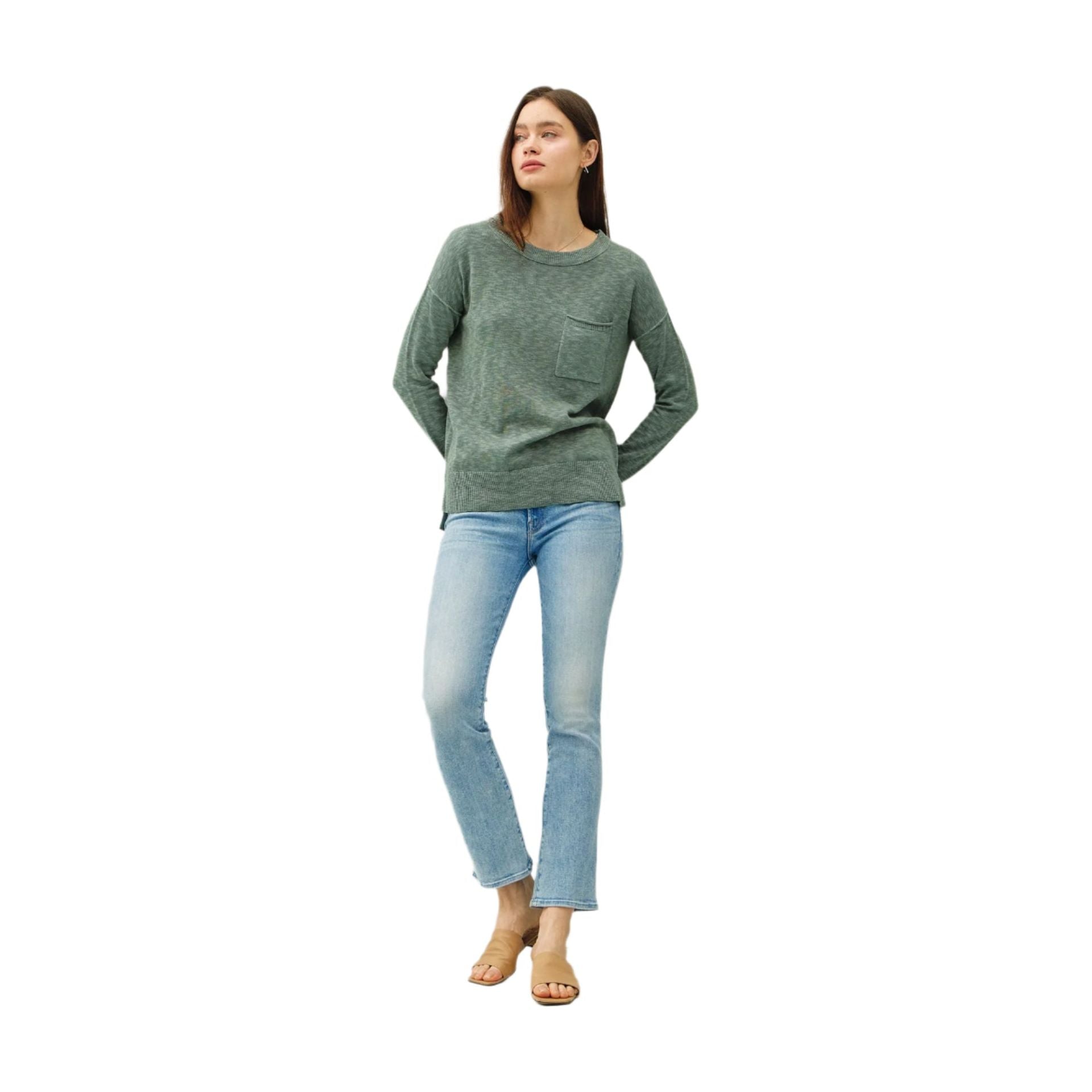 Women's Slub Sweater With Chest Pockets 63496-S - Crazy House Western Wear