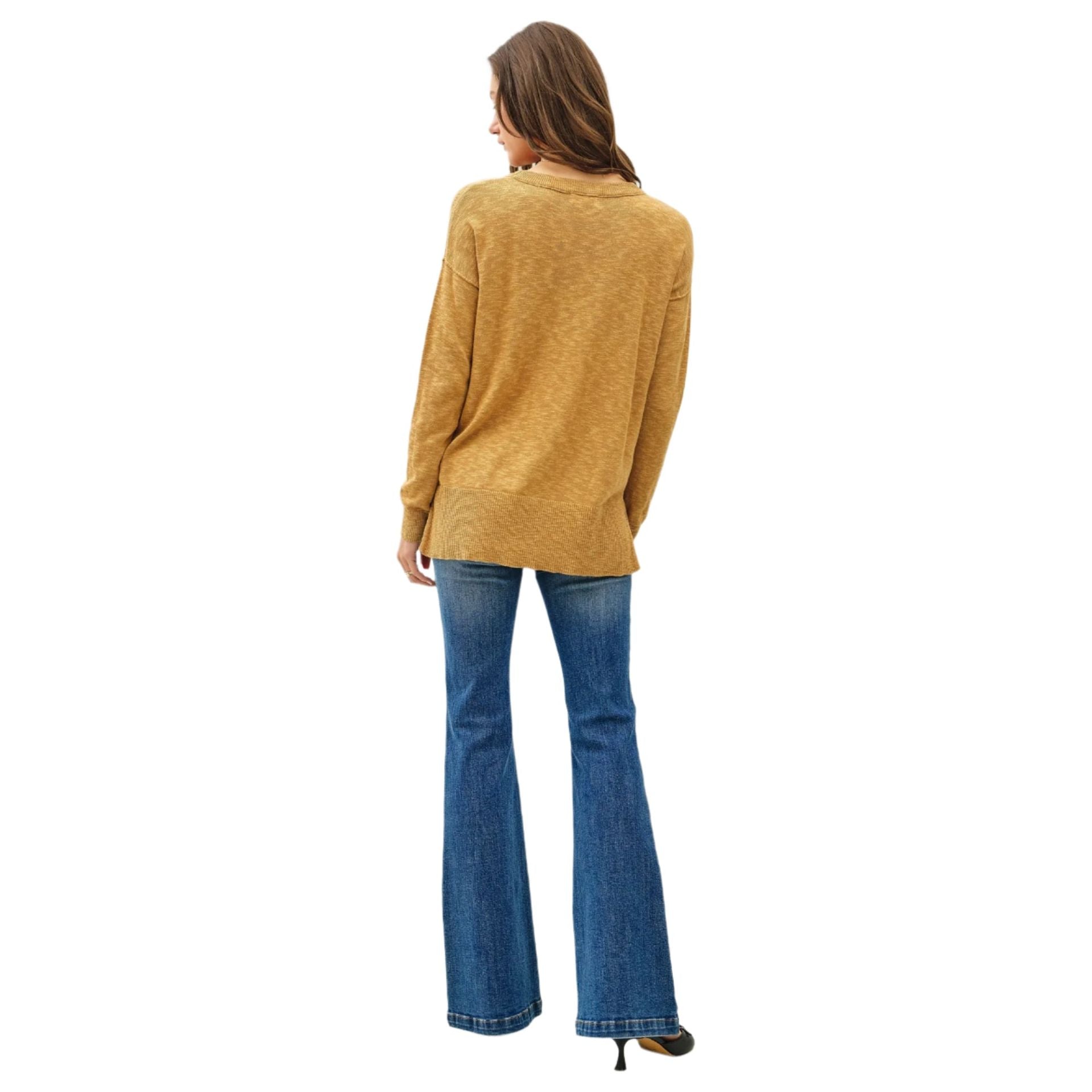 Women's Slub Sweater With Chest Pockets 63496-S - Crazy House Western Wear