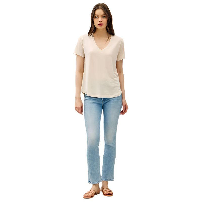Women's Linen Basic V-Neck Short Sleeve T-shirt 19323 - Crazy House Western Wear