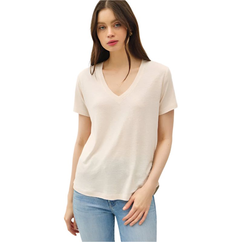 Women's Linen Basic V-Neck Short Sleeve T-shirt 19323 - Crazy House Western Wear