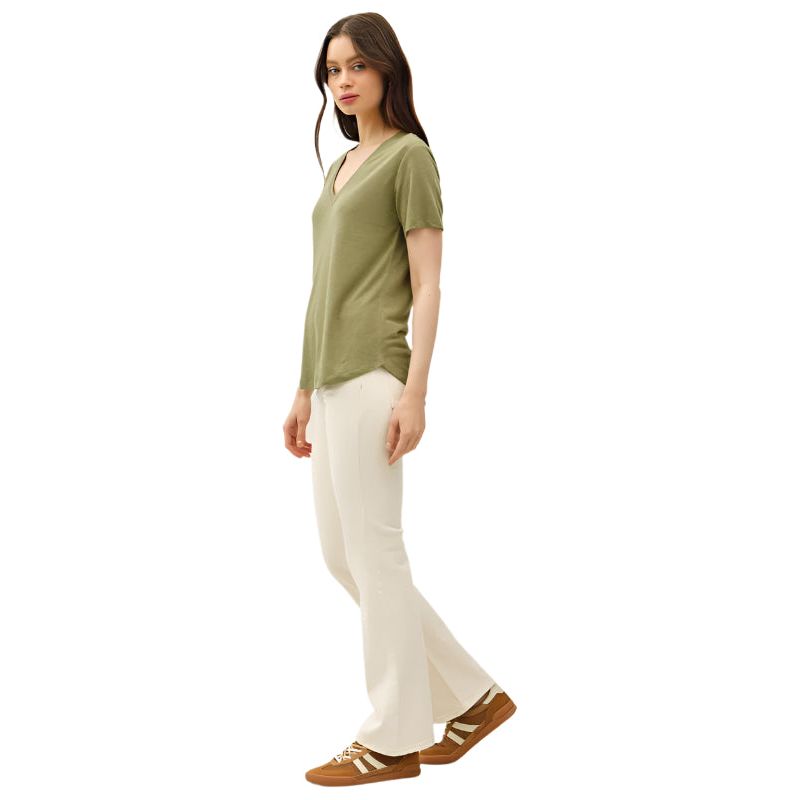 Women's Linen Basic V-Neck Short Sleeve T-shirt 19323 - Crazy House Western Wear