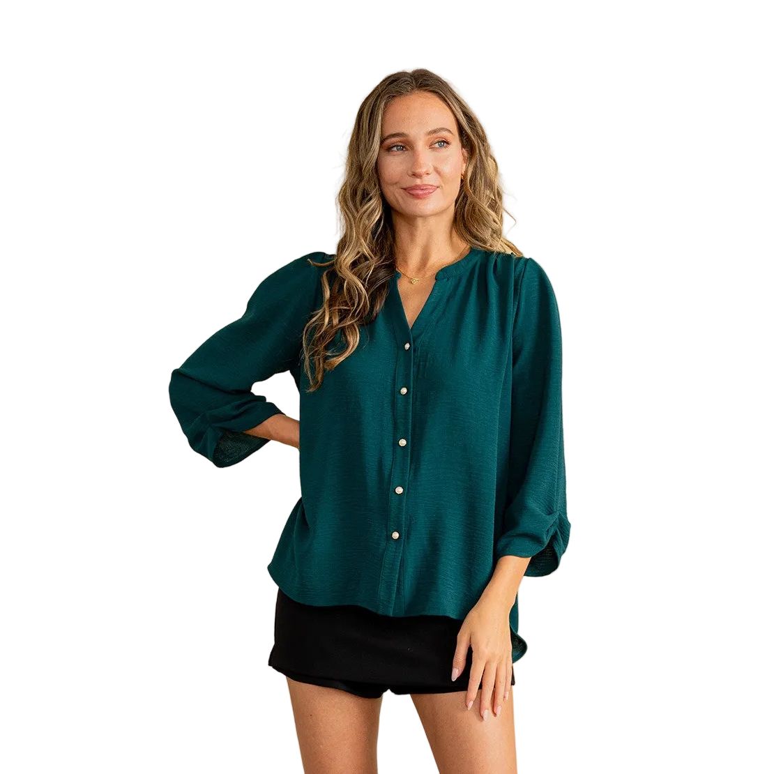 Women's Relaxed Fit Notch V Neck Button Down Blouse ET3764-AF