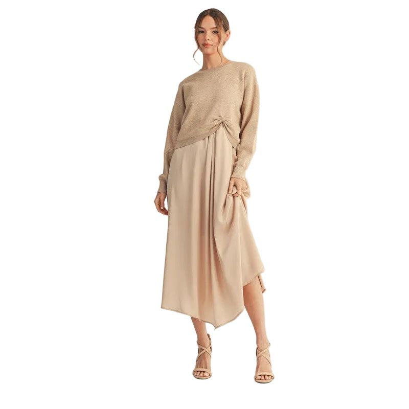 Women's Front Pleat Detail Solid Mix Match Dress G14402-DRESS