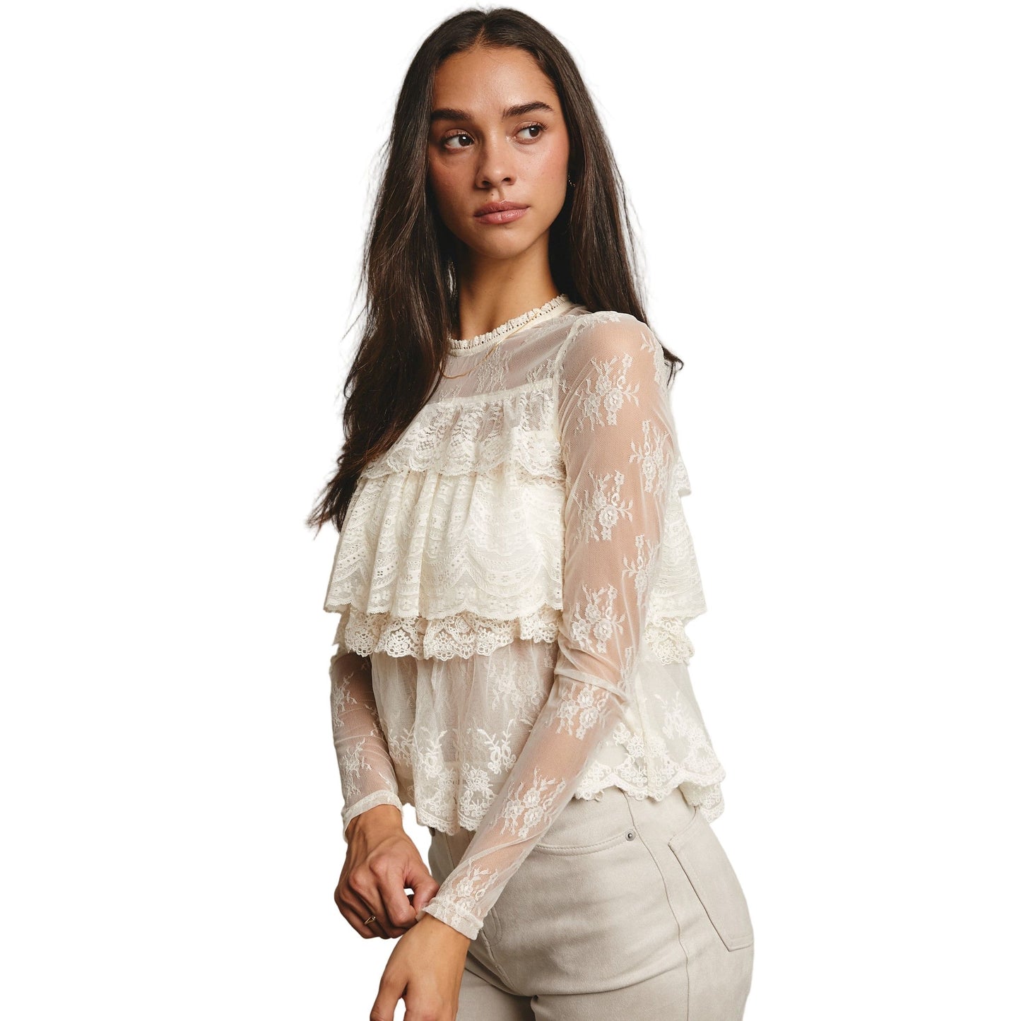 Women's Lace Ruffle Layering Blouse FT0002