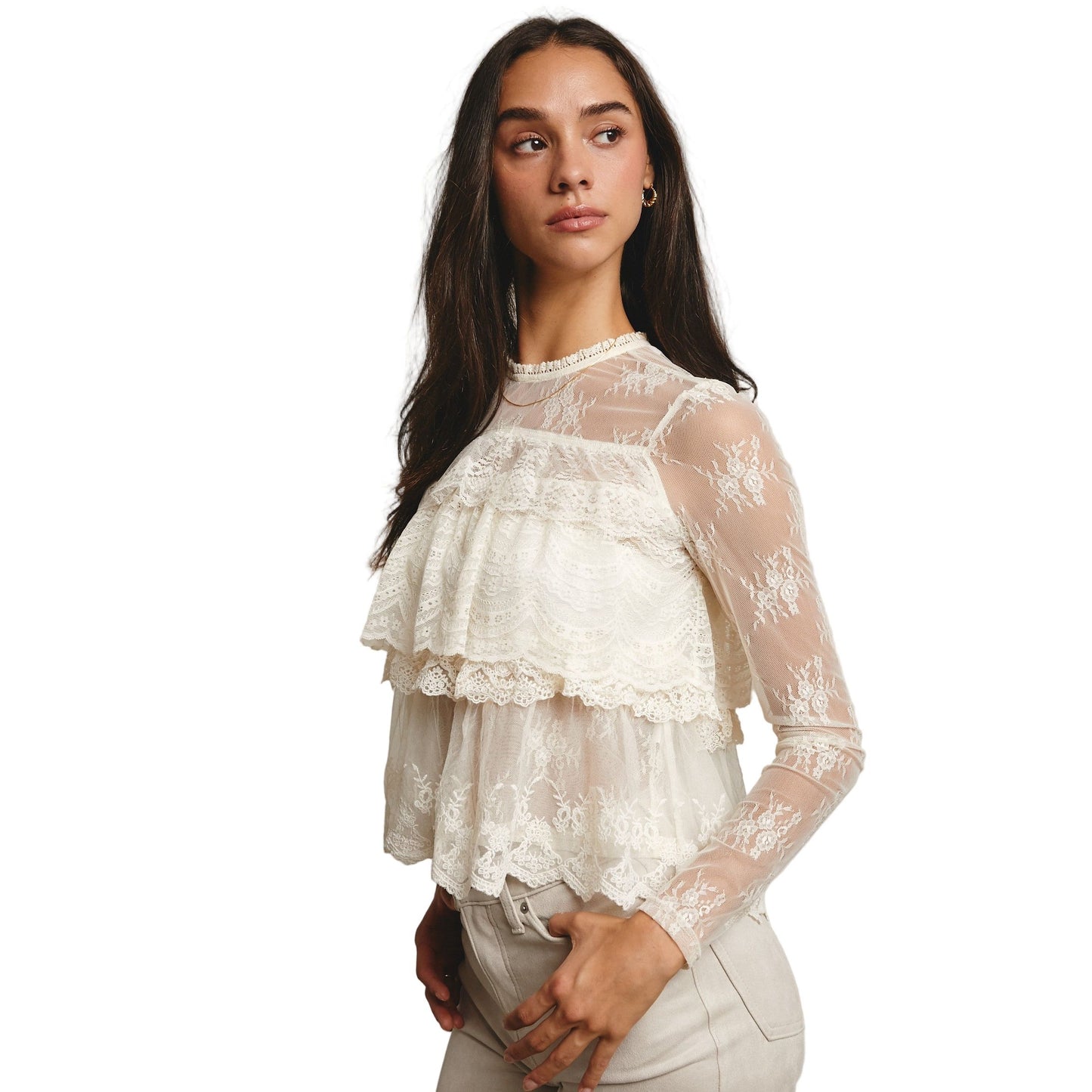 Women's Lace Ruffle Layering Blouse FT0002