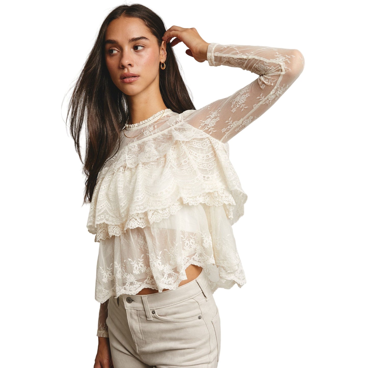 Women's Lace Ruffle Layering Blouse FT0002