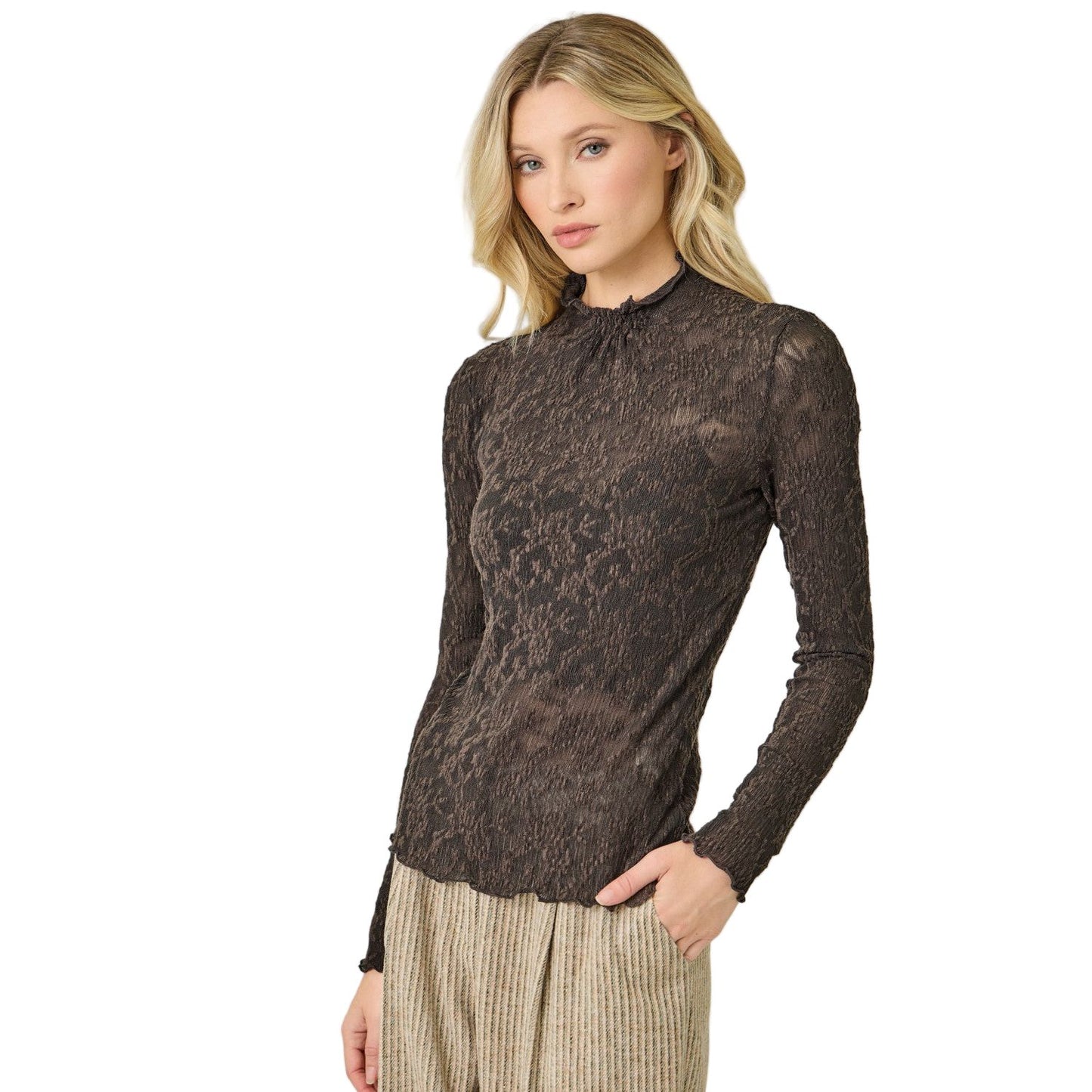 Women's Lettuce Edge Textured Knit Top 61153