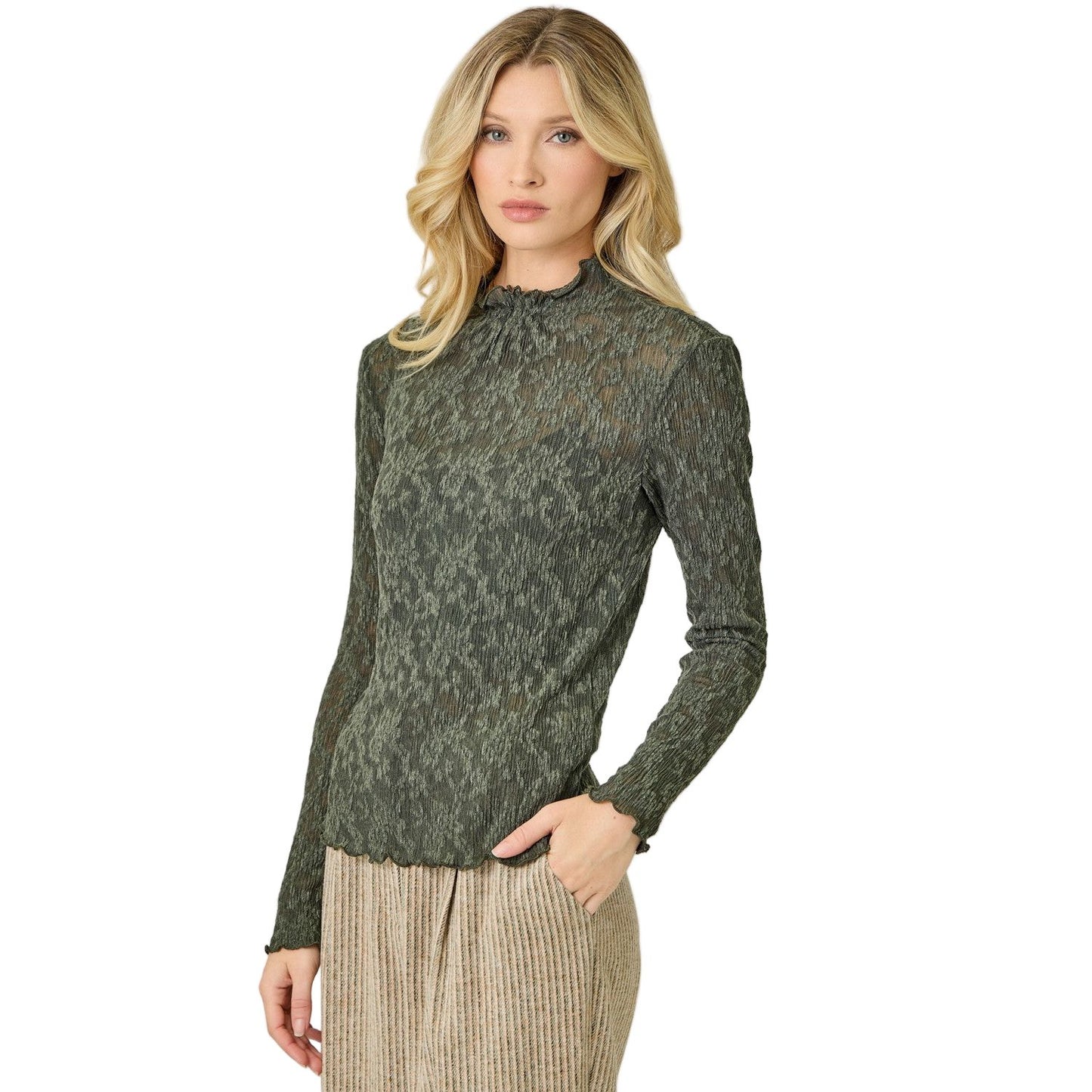 Women's Lettuce Edge Textured Knit Top 61153