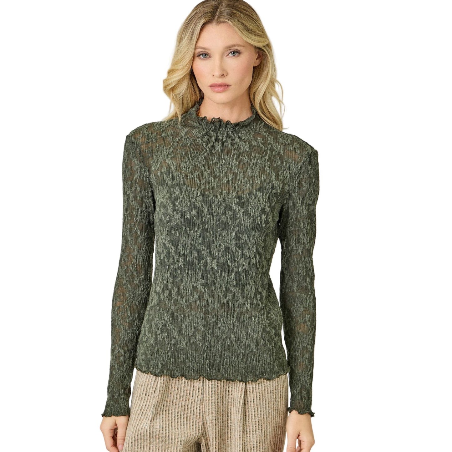 Women's Lettuce Edge Textured Knit Top 61153