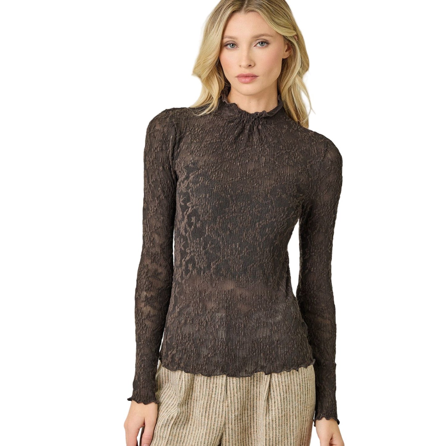 Women's Lettuce Edge Textured Knit Top 61153