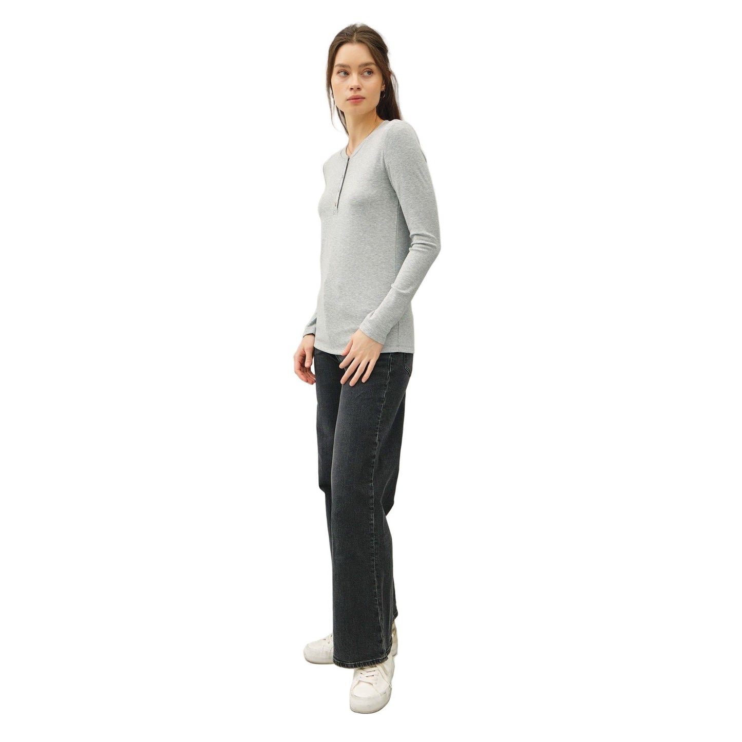 Women's Ultra Soft Basic Long Sleeve Henley Top 19706