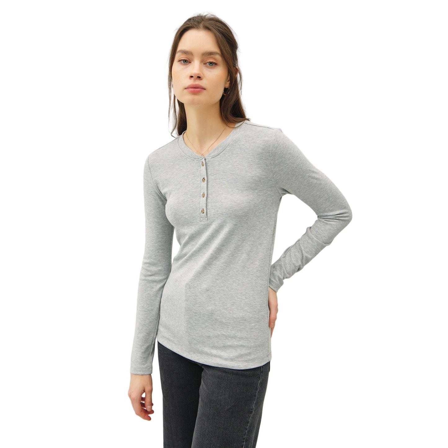 Women's Ultra Soft Basic Long Sleeve Henley Top 19706