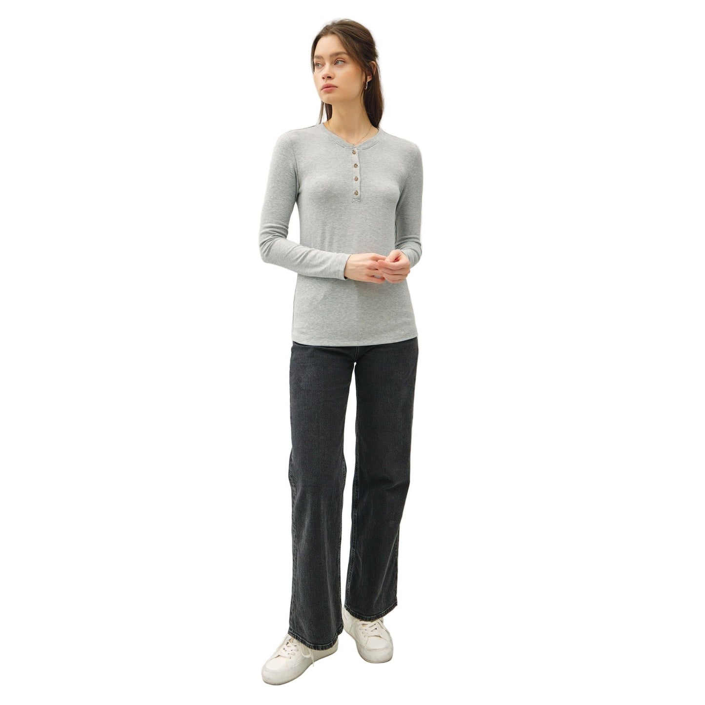 Women's Ultra Soft Basic Long Sleeve Henley Top 19706