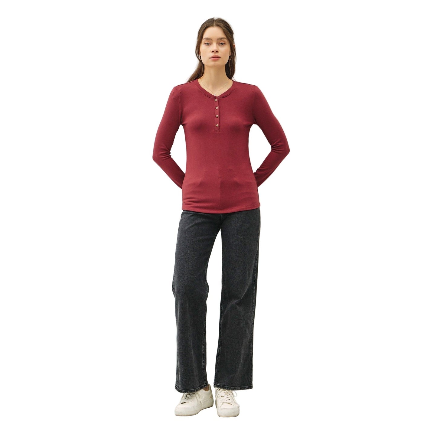 Women's Ultra Soft Basic Long Sleeve Henley Top 19706