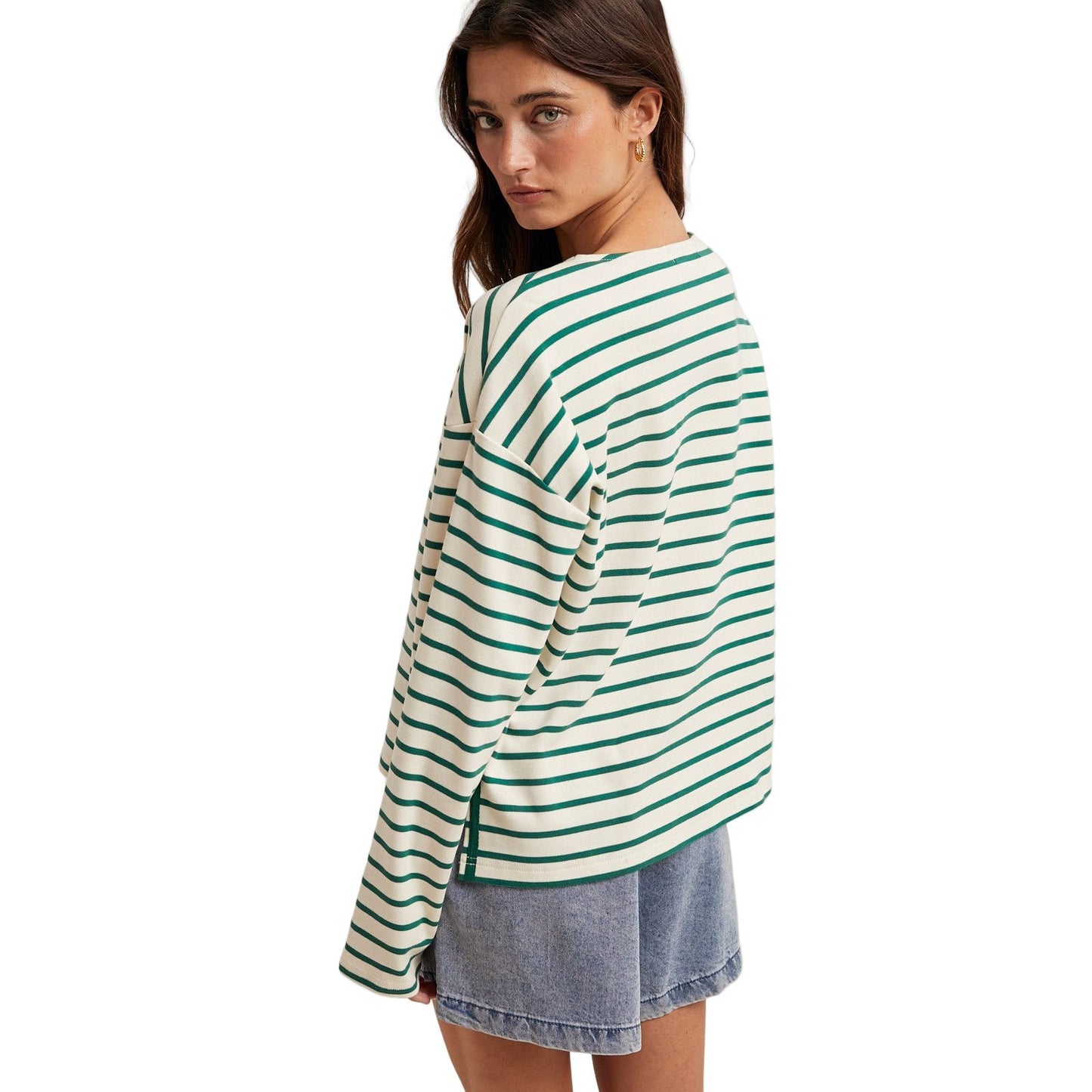 Women's Striped Knit Top With Contrast Side Stripes WL25-11252