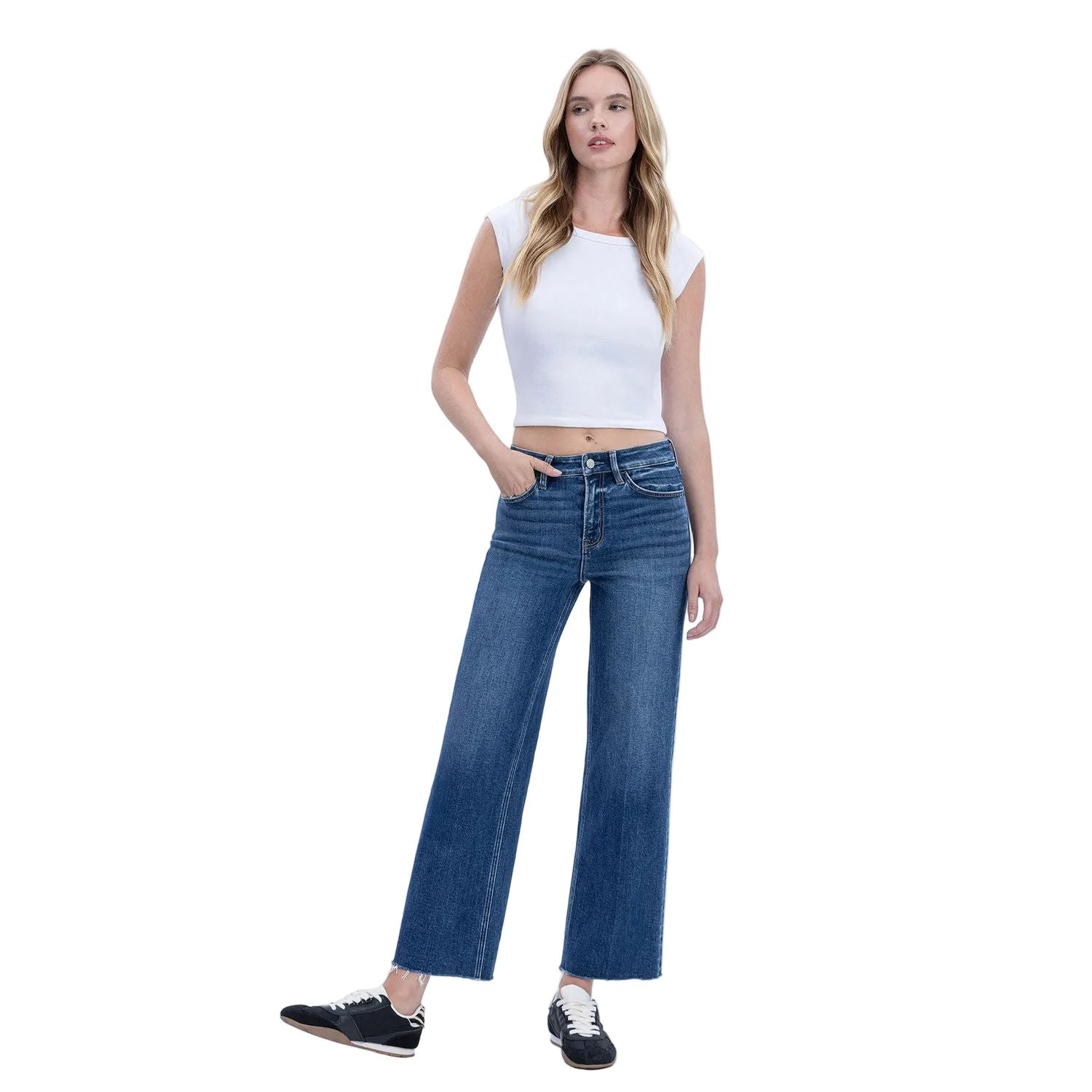 Women's Flying Monkey High Rise Trouser Press Wide Leg Jeans F6327