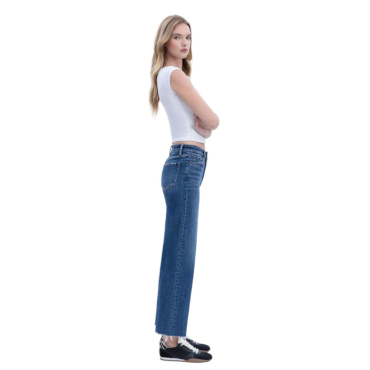 Women's Flying Monkey High Rise Trouser Press Wide Leg Jeans F6327