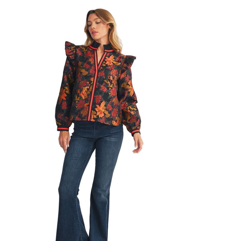 Women's Ruffle Detail Floral Jacquard Top