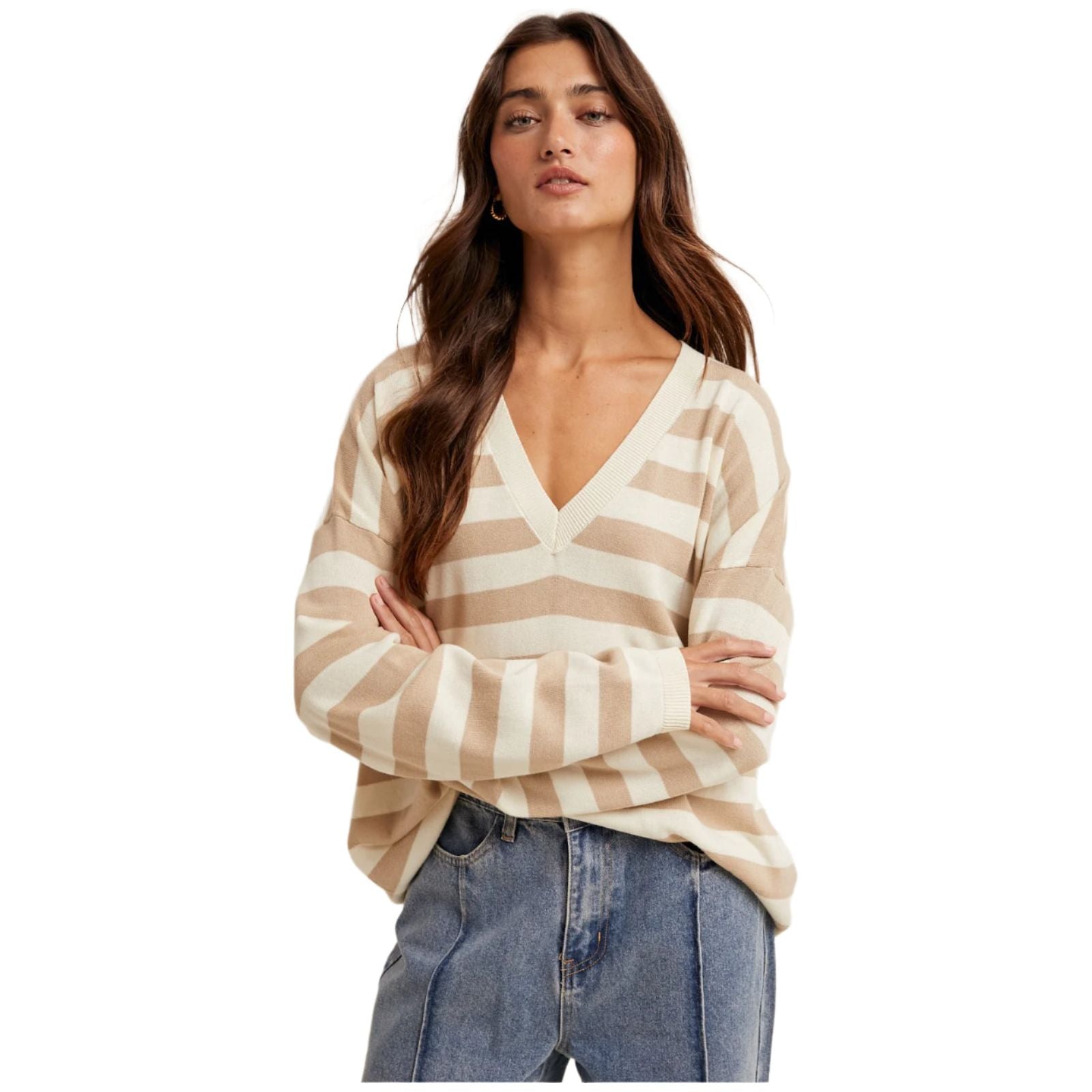 Women's Striped Lightweight Sweater WL25-11476 - Crazy House Western Wear