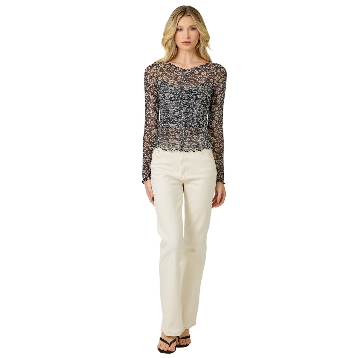 Women's Lettuce Hem Mesh Print Top 61320