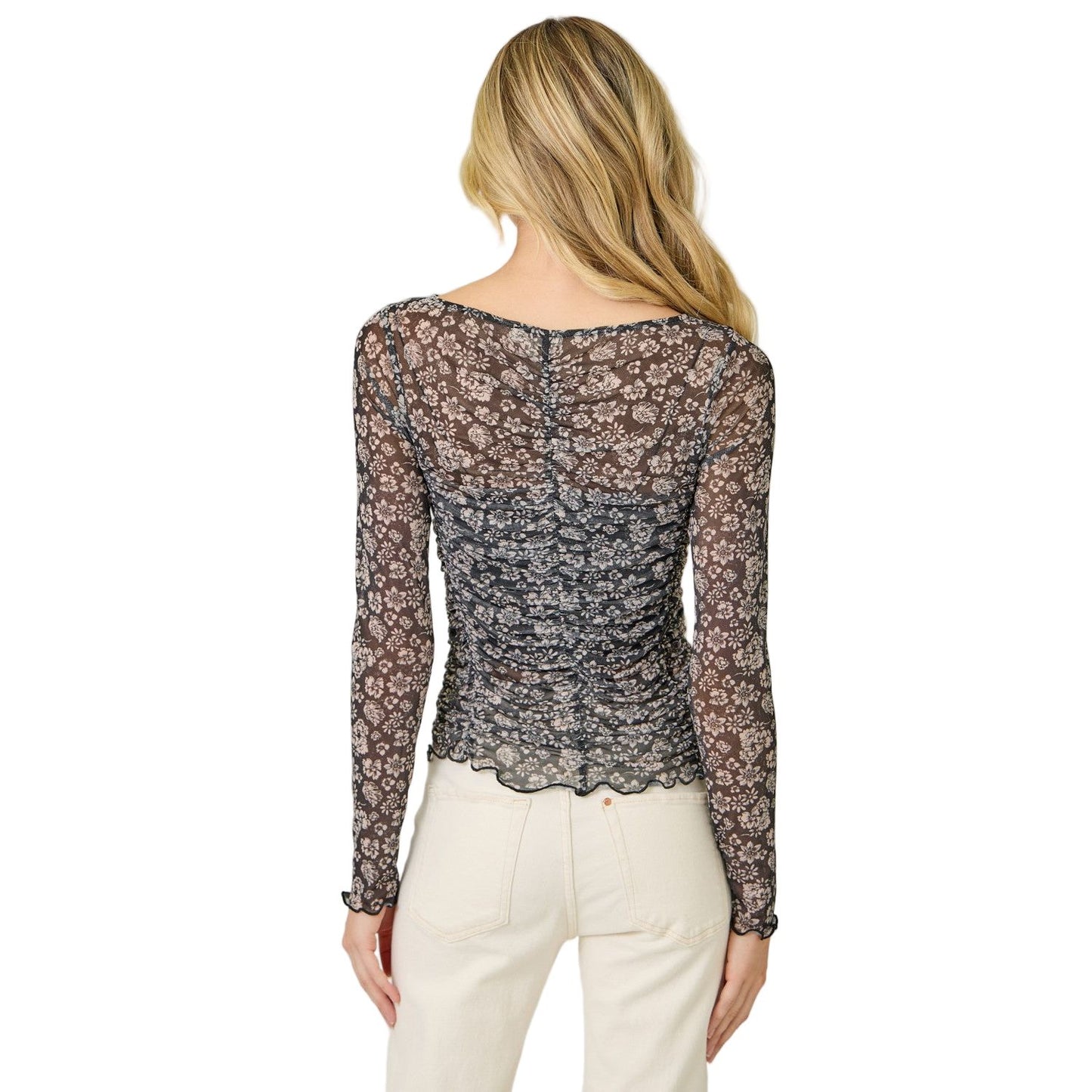 Women's Lettuce Hem Mesh Print Top 61320