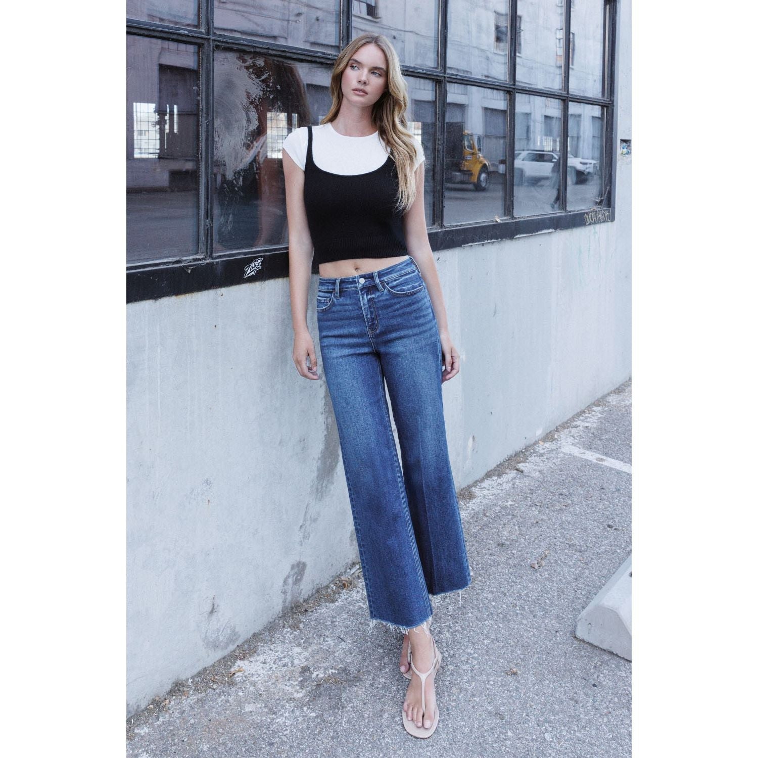 Women's Flying Monkey High Rise Trouser Press Wide Leg Jeans F6327