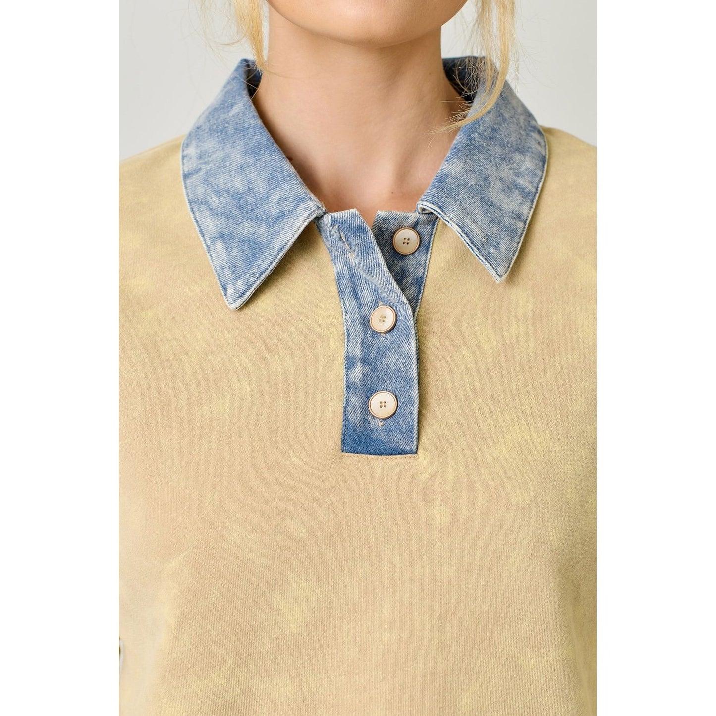 Women's Denim Collar Washed Polo Shirt 61239