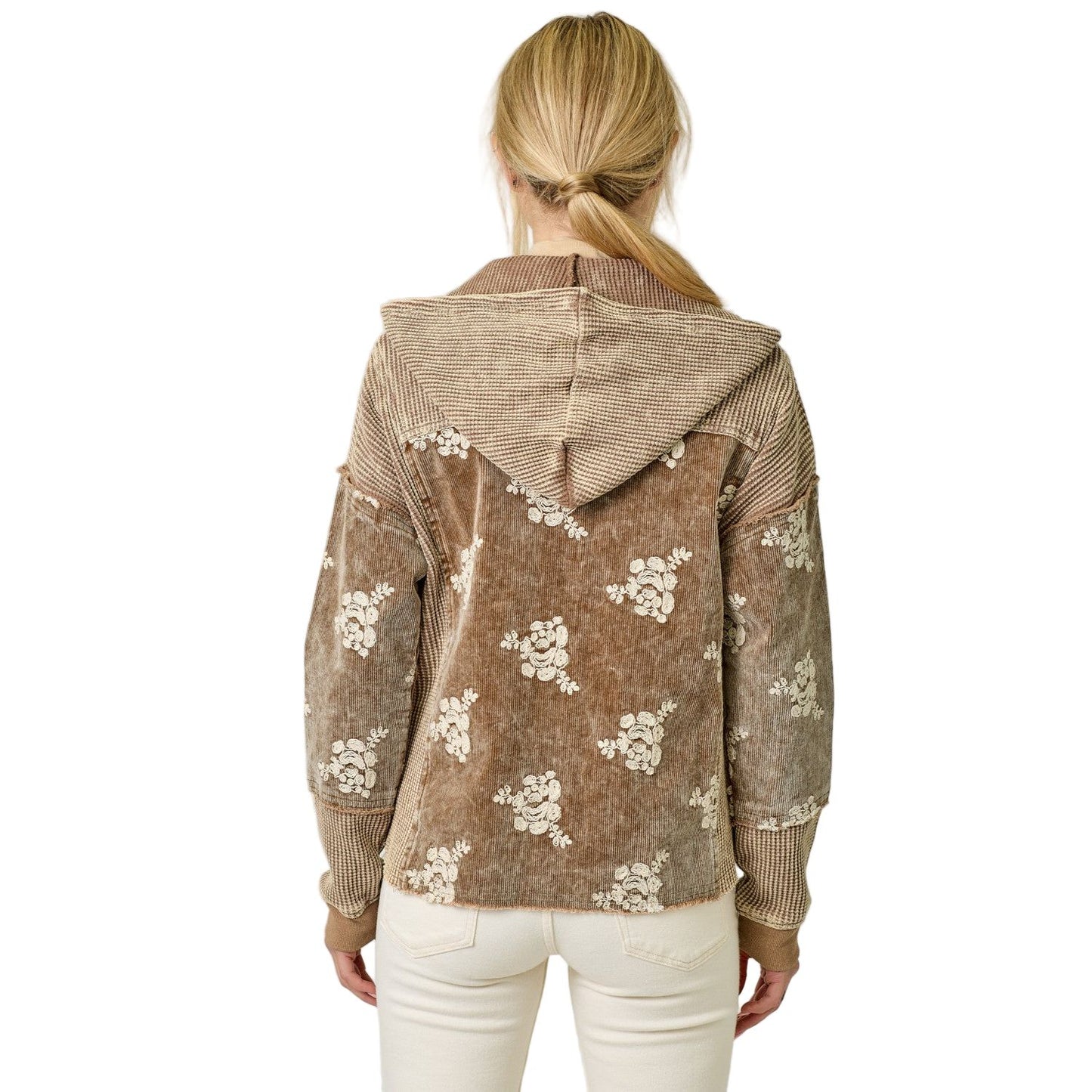 Women's Flower Embroidery Hoodie Jacket 60828