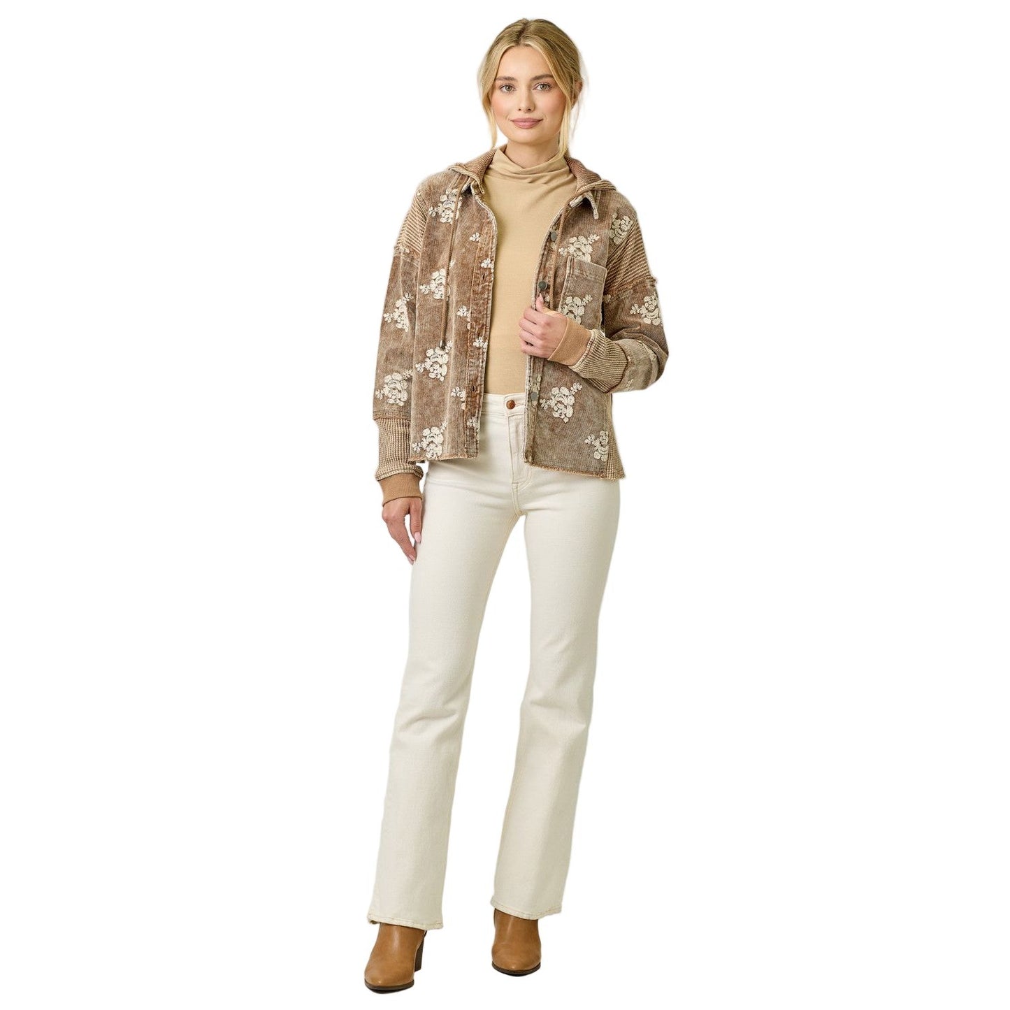 Women's Flower Embroidery Hoodie Jacket 60828