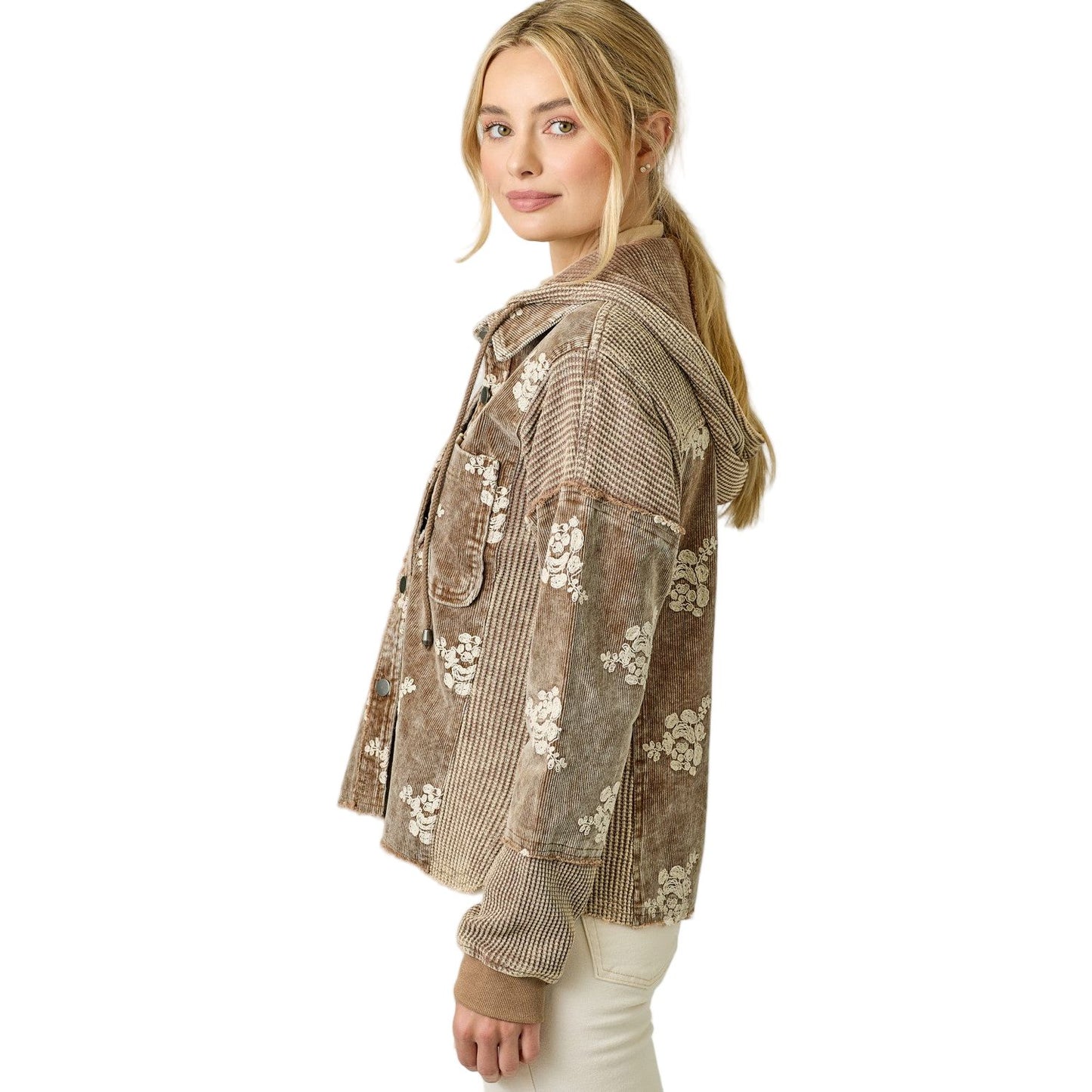 Women's Flower Embroidery Hoodie Jacket 60828
