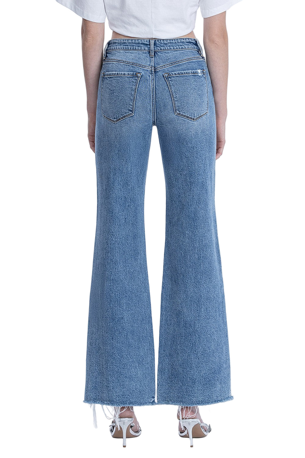 Women's High Rise Distressed Slit Hem Vintage Flare Jeans F9071