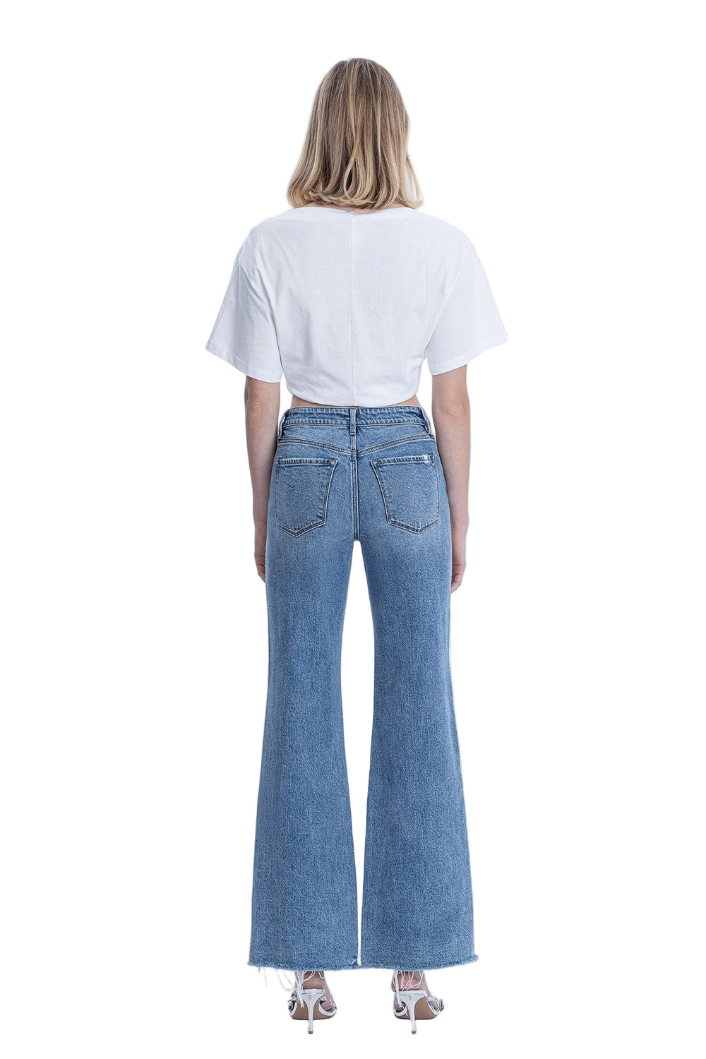 Women's High Rise Distressed Slit Hem Vintage Flare Jeans F9071