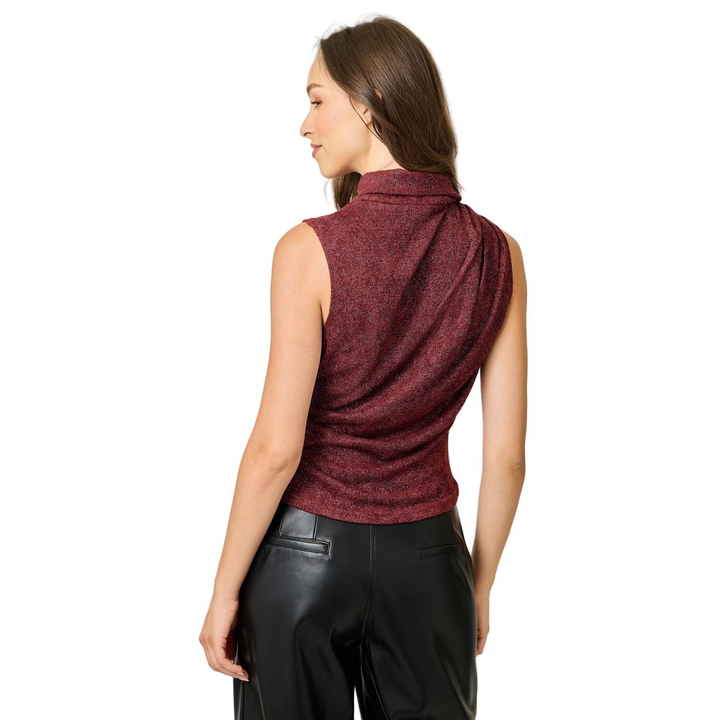 Women's Sleeveless Shimmering Mock Neck Top 61230