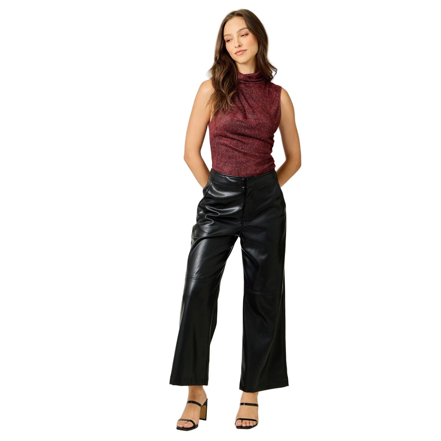 Women's Sleeveless Shimmering Mock Neck Top 61230