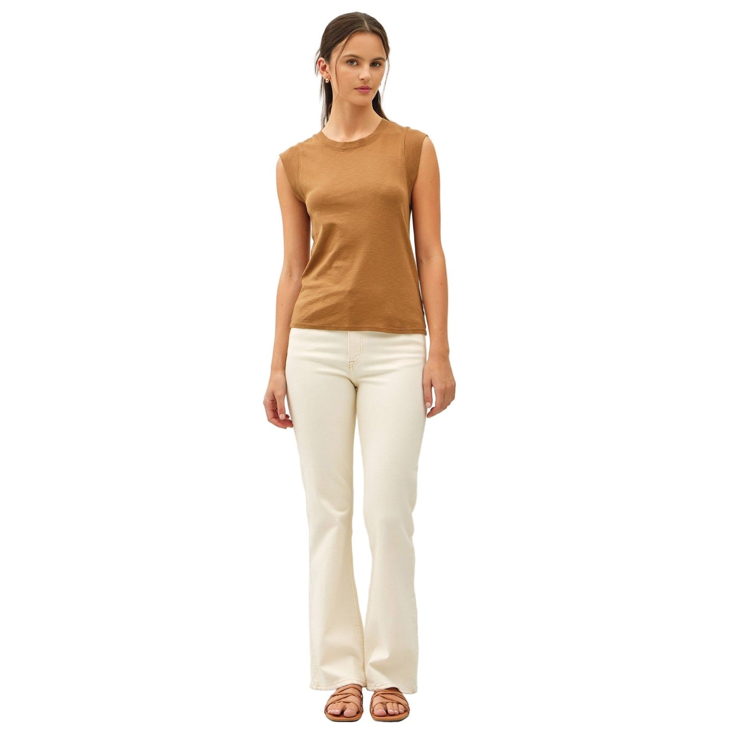Women's Basic Solid Cotton Crew Neck Cap Sleeve Tank Top 19527