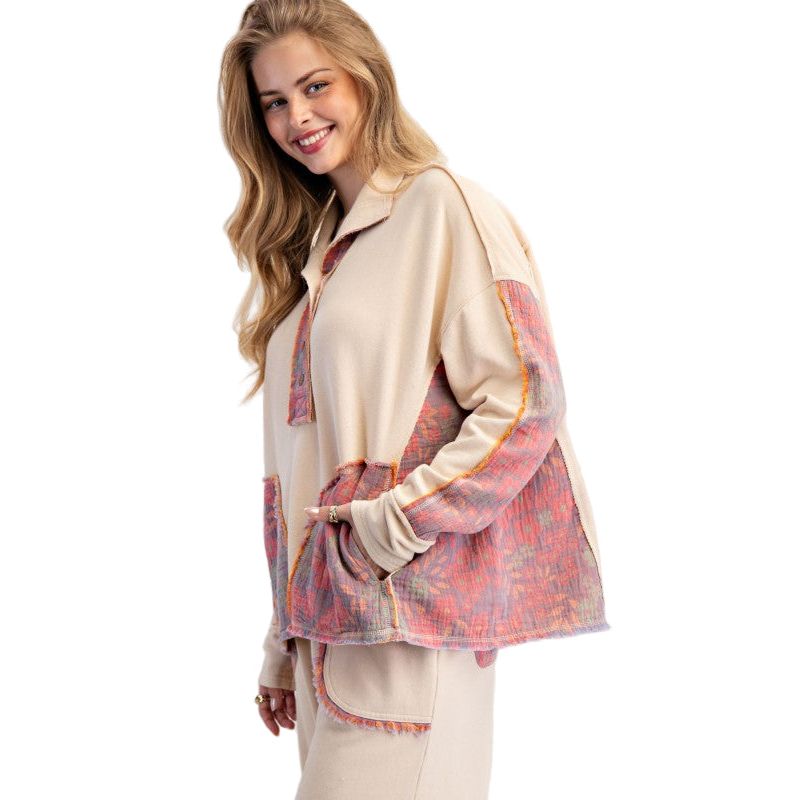 Women's Floral Print Terry Pullover ET71578
