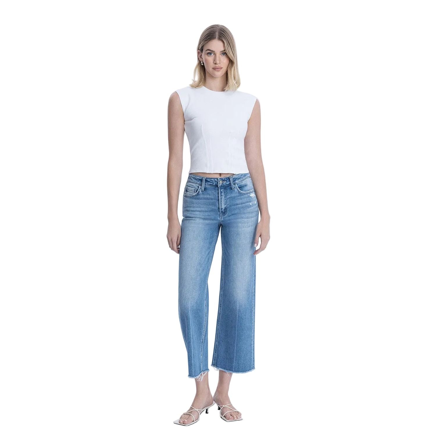 Women's Flying Monkey High Rise Raw Hem Crop Slim Wide Leg Jeans F6046