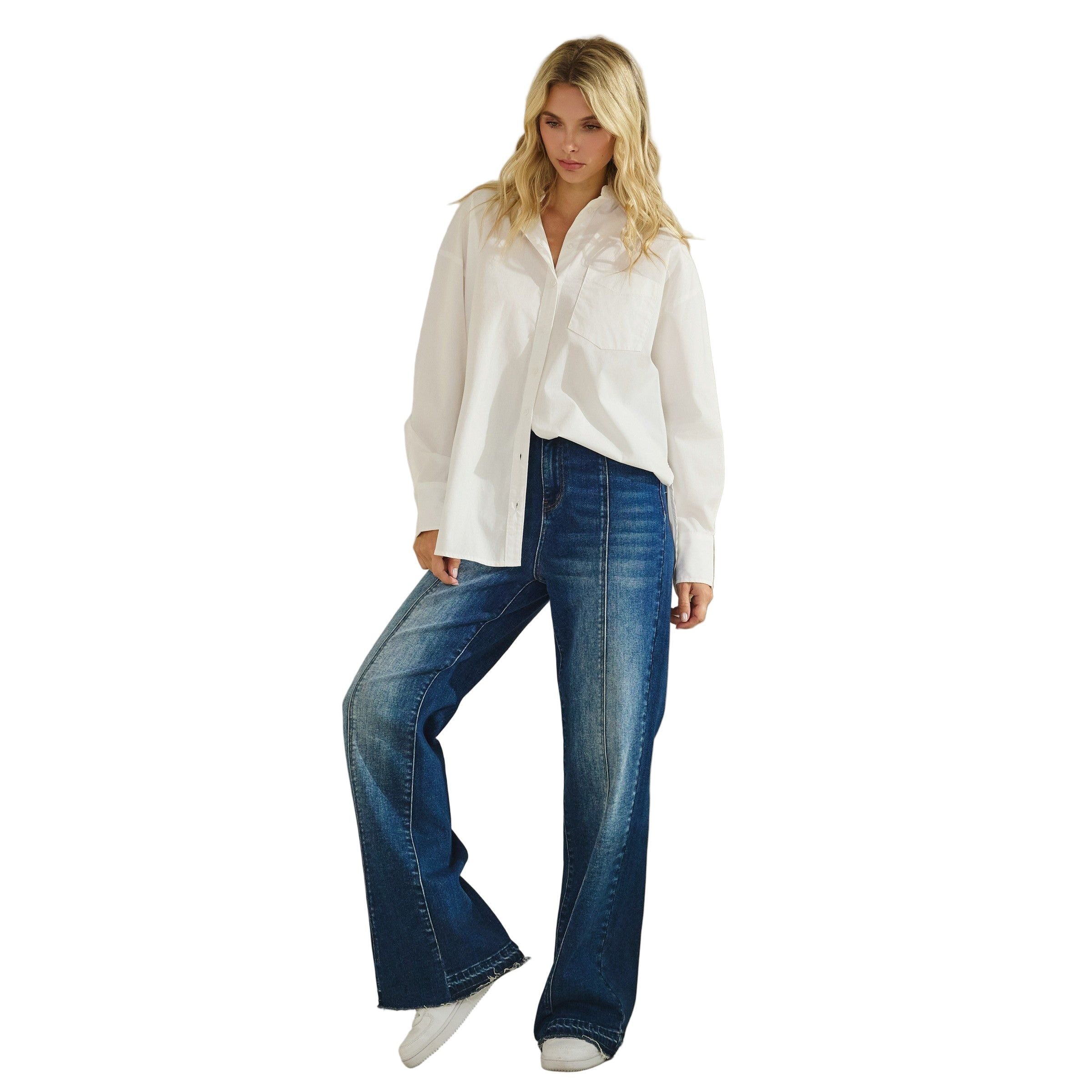 Women's Button Down High-low And Slide Slits Cotton Shirt