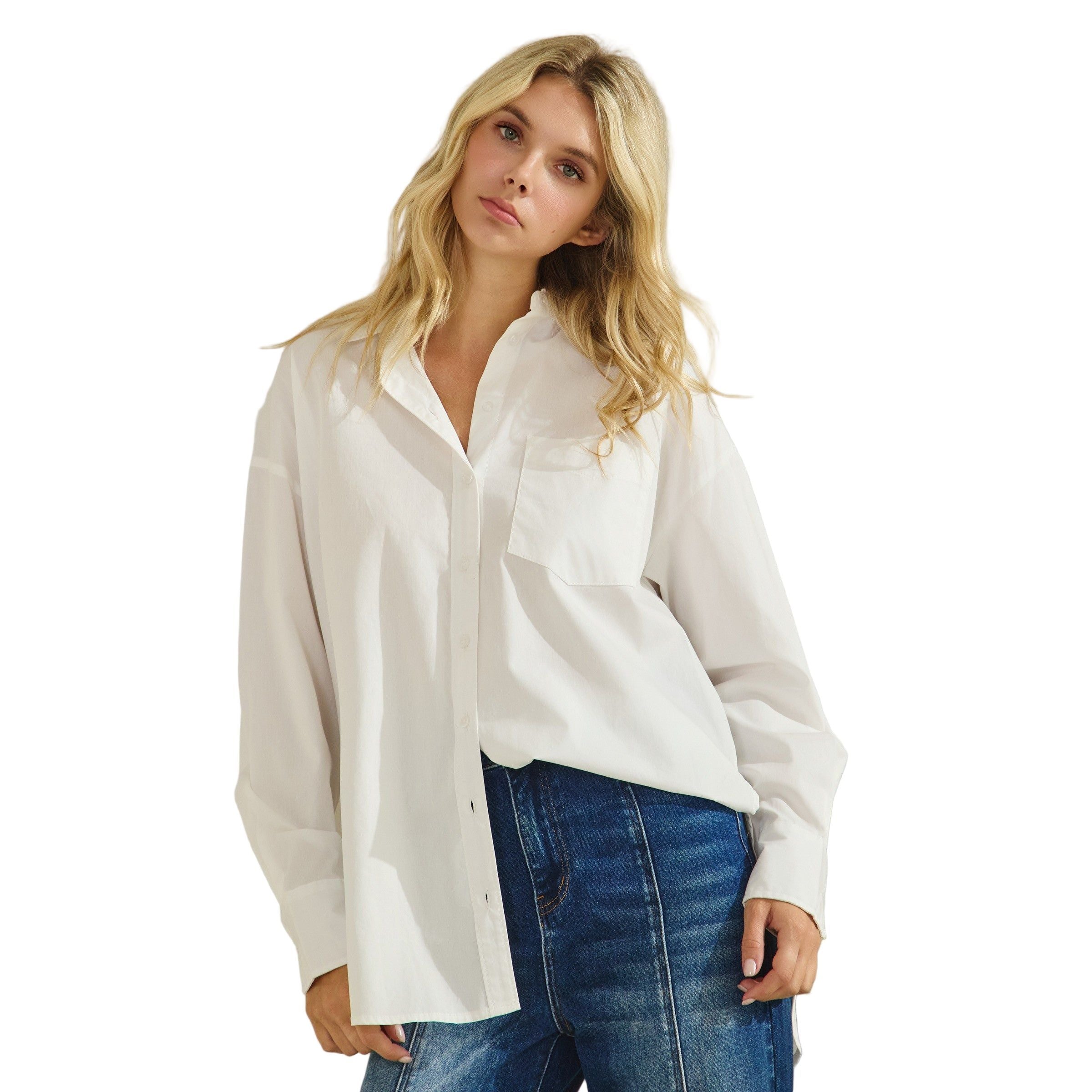 Women's Button Down High-low And Slide Slits Cotton Shirt