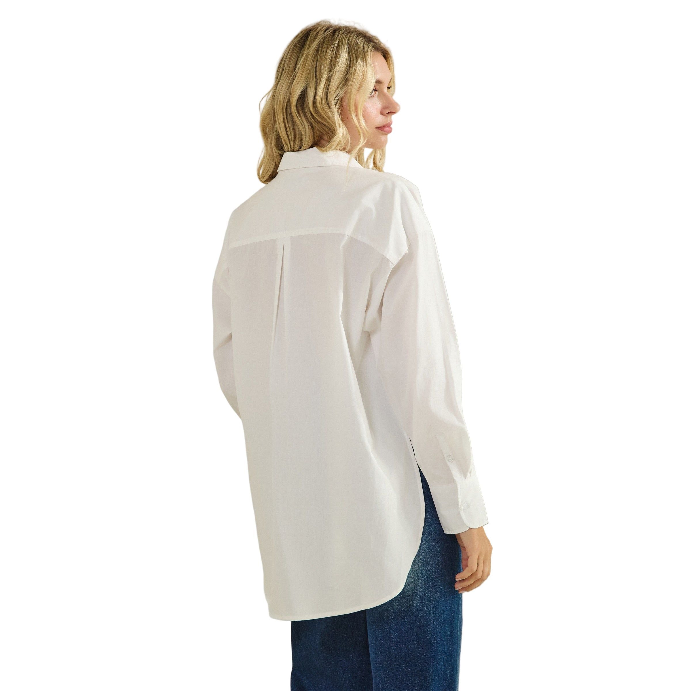 Women's Button Down High-low And Slide Slits Cotton Shirt