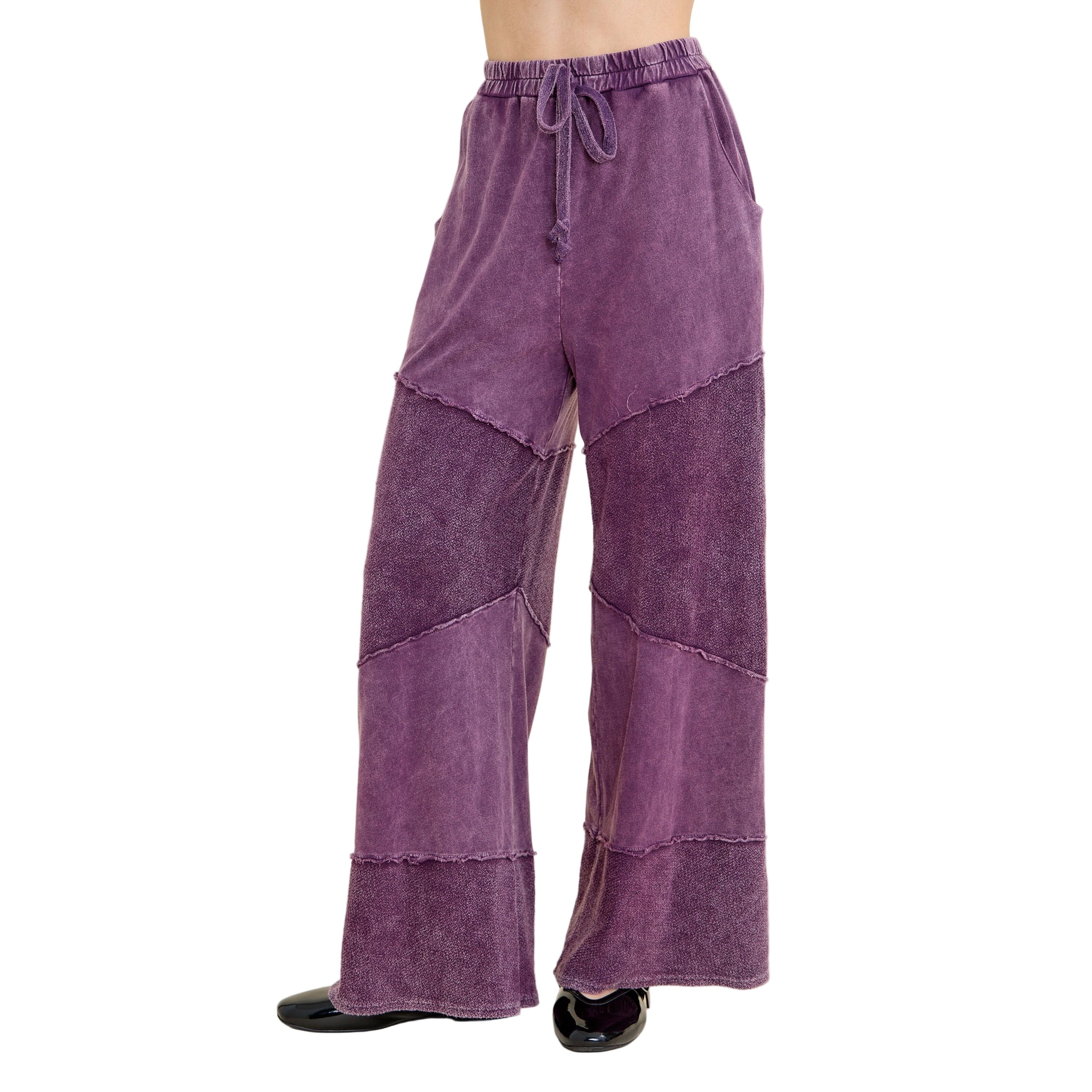 Women's Mineral Washed 2 tone Terry Wide-leg pants Purple HP6335P2