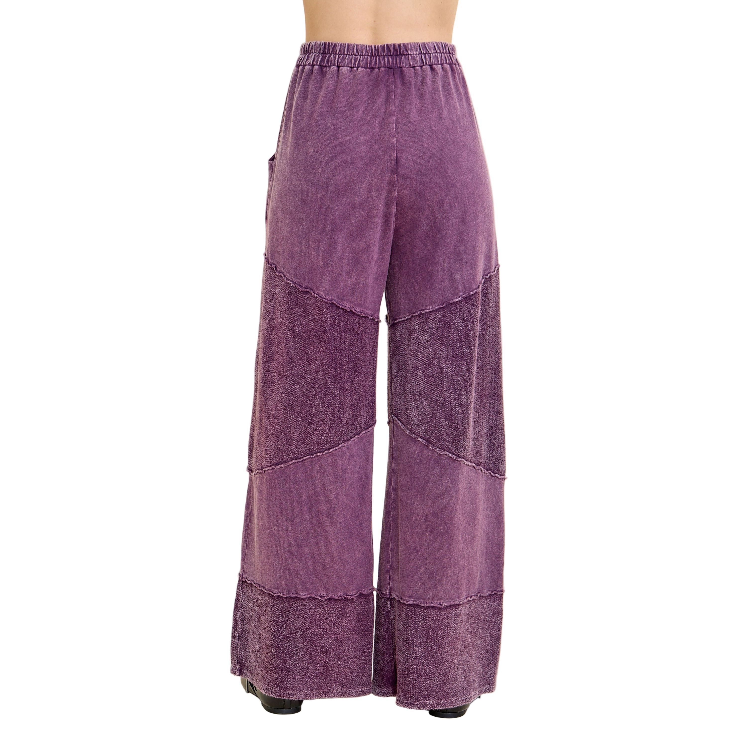 Women's Mineral Washed 2 tone Terry Wide-leg pants Purple HP6335P2