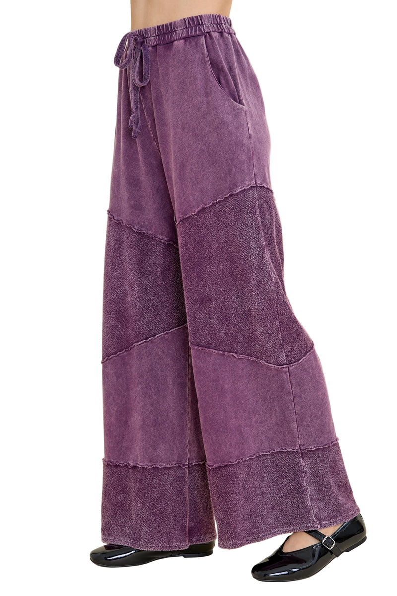Women's Mineral Washed 2 tone Terry Wide-leg pants Purple HP6335P2