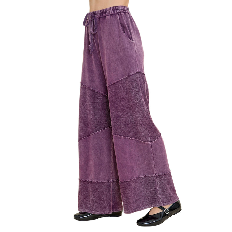 Women's Mineral Washed 2 tone Terry Wide-leg pants Purple HP6335P2