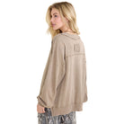 Women's Mineral washed Ribbed V-neck Terry Sweatshirt HT6911