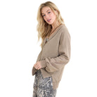 Women's Mineral washed Ribbed V-neck Terry Sweatshirt HT6911